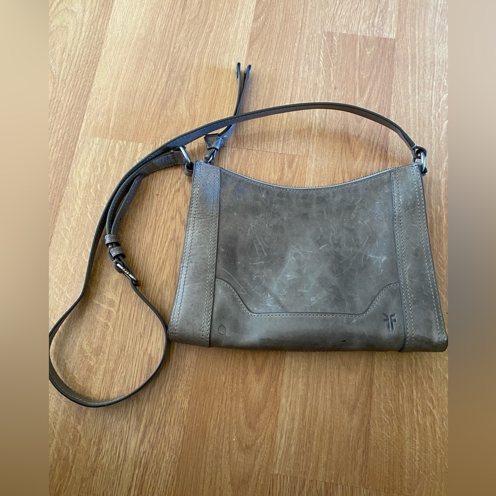 Frye leather gray distressed crossbody bag